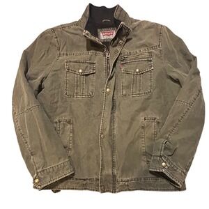 Levi's Jacket Mens Large Olive Green Sherpa Lined Field Utility Military Grunge